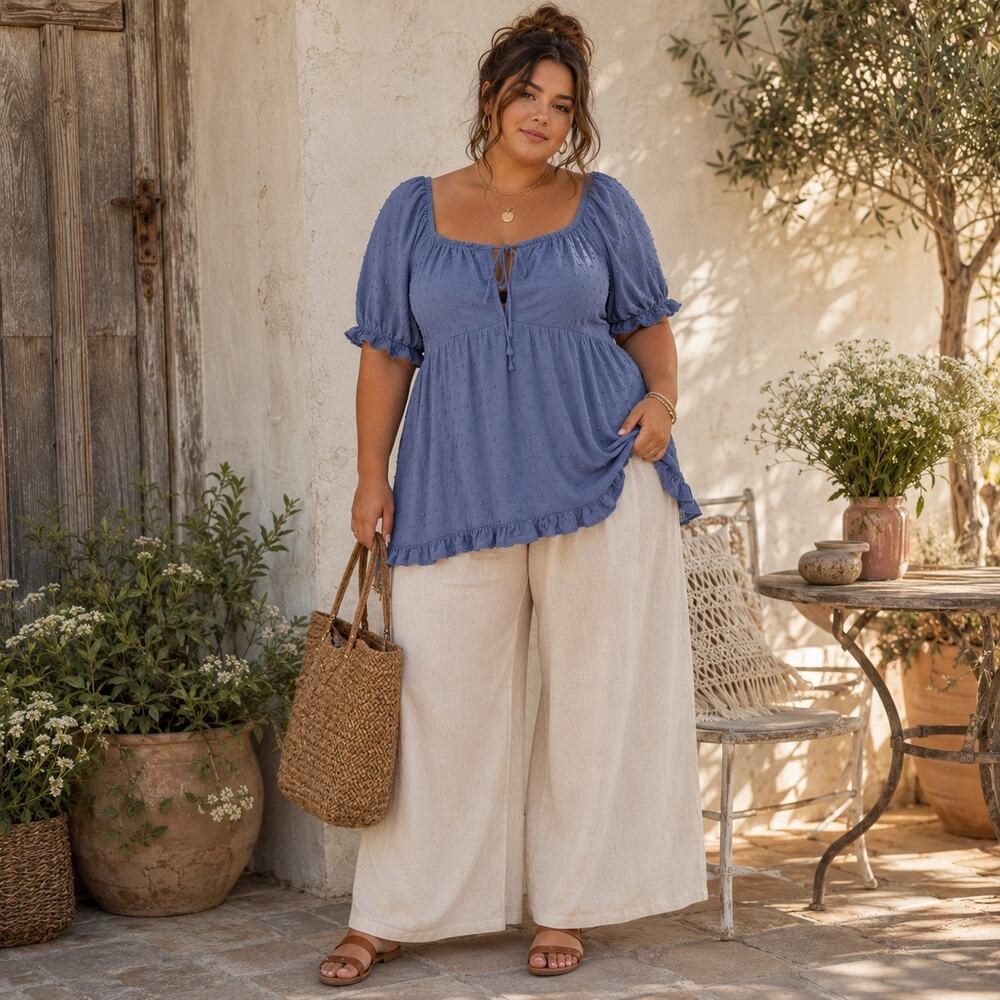Sky Sparrow Milkmaid Swiss Dot Womens Top Sz 2X Boho Coastal Romantic Cottage
